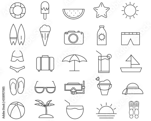 Illustration vector design of summer icon outline template. 25 icon set.