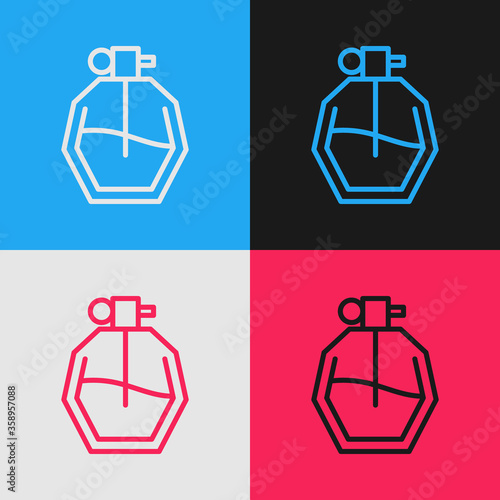 Pop art line Perfume icon isolated on color background. Vector Illustration.
