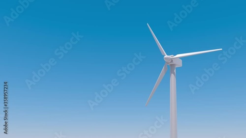 Wind turbine spinning. One wind power generator. The propeller turns. 3D rendering