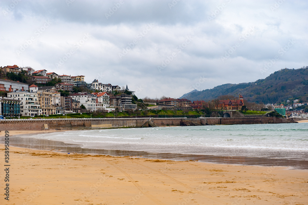 It's Cantabrian Sea sandy beach, San Sebastian, Basque Country, Spain