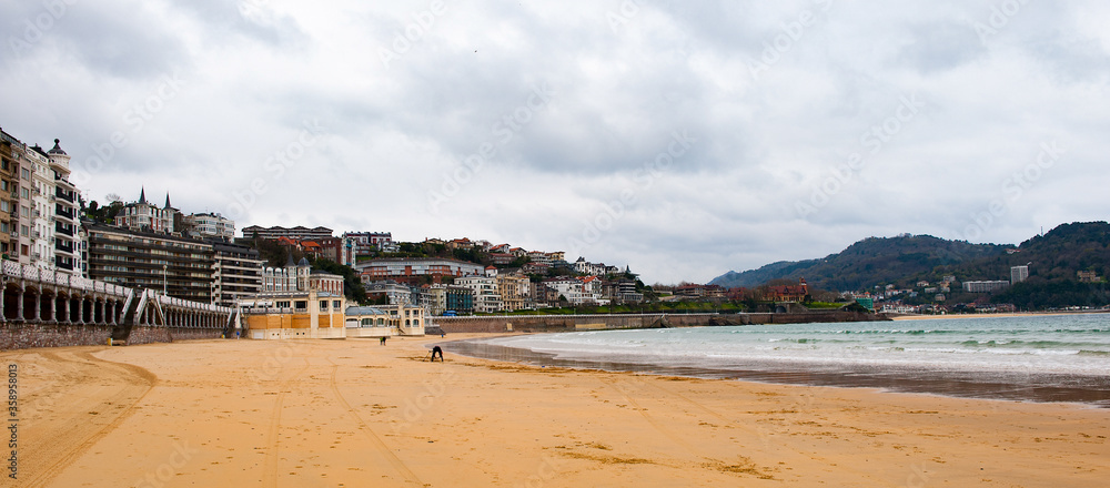 Fototapeta premium It's Cantabrian Sea sandy beach, San Sebastian, Basque Country, Spain