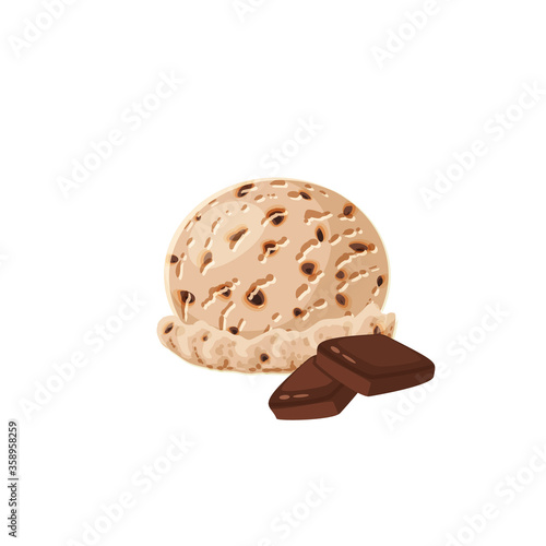 Chocolate ice cream scoop. Design template for promo, menu, flyer. Vector illustration cartoon flat icon isolated on white.