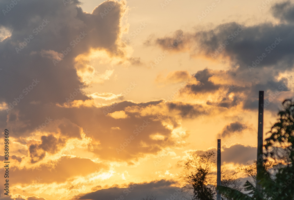 Sunset and dramatic sky amid rain clouds in the skies of South America