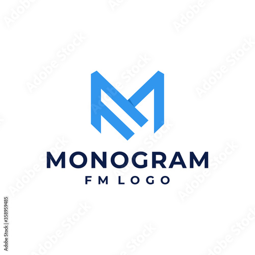 monogram FM logo vector modern clean designs blue color white background