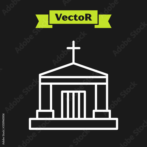 White line Old crypt icon isolated on black background. Cemetery symbol. Ossuary or crypt for burial of deceased. Vector.