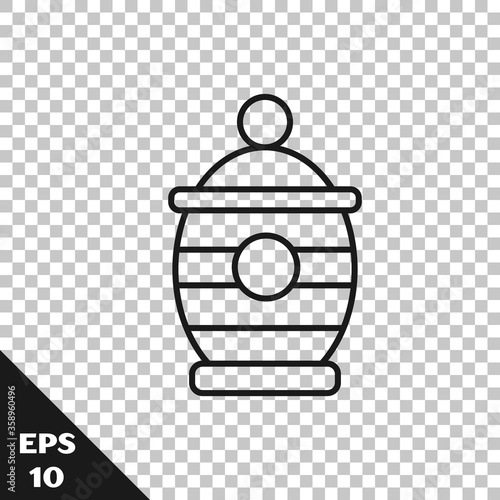 Black line Funeral urn icon isolated on transparent background. Cremation and burial containers, columbarium vases, jars and pots with ashes. Vector.