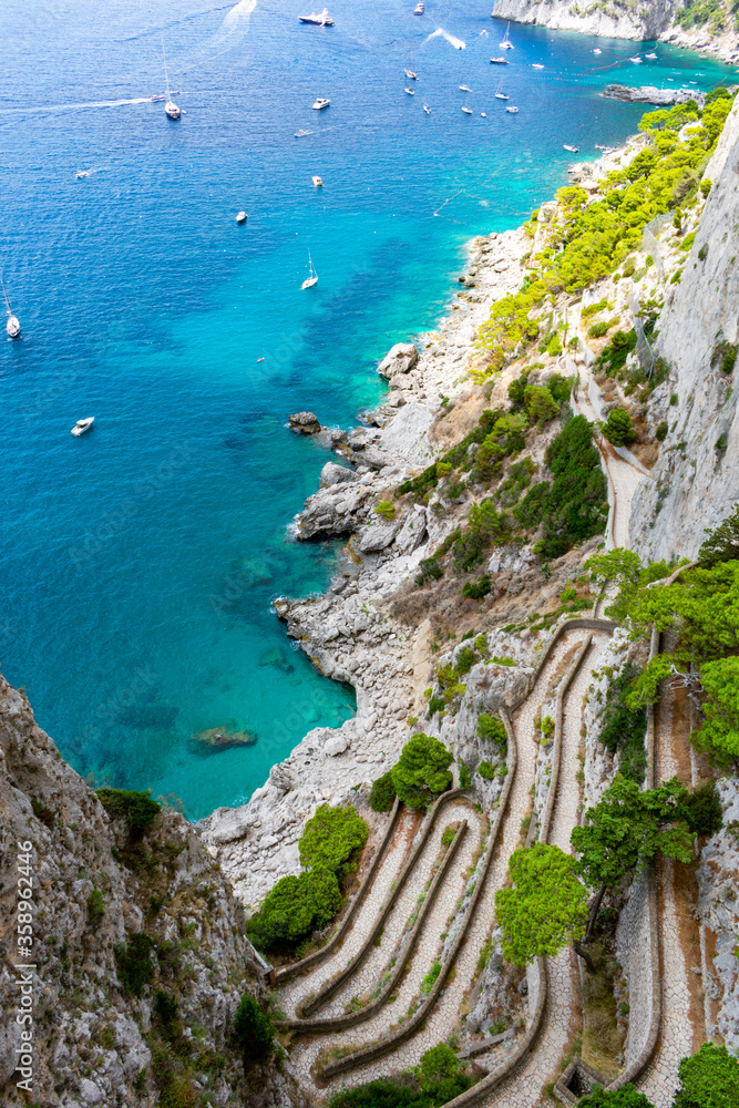 Obraz premium Italy, Campania, Capri - 14 August 2019 - View of via Krupp from the gardens of Augustus