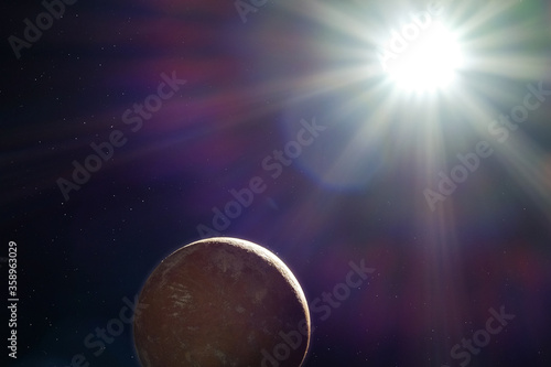 Unknown planet and star in deep space (fake photo)