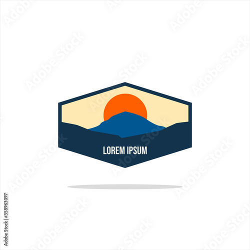 Outdoor Adventure vintage label, badge, logo or emblem. with mountains and forest silhouette. Vector illustration.