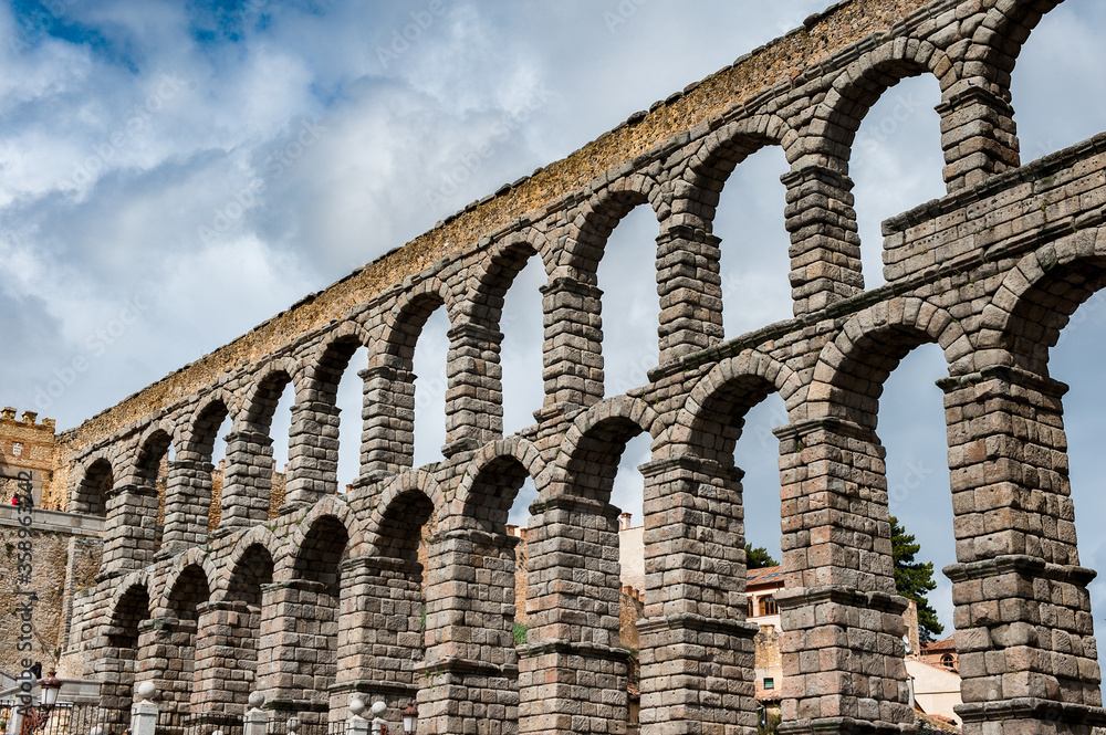 It's Roman Aqueduct of Segovia, Spain. It is the UNESCO World Heritage