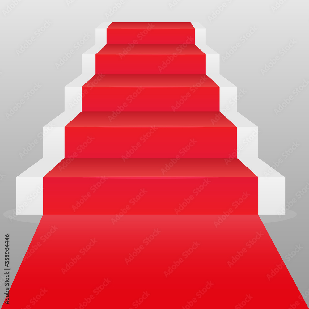 Stairs with red carpet. Staircase with five steps and a red carpet. Vector illustration. Stairs with red carpet. Staircase with five steps and a red carpet. Vector illustration.