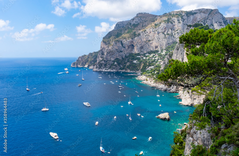 Italy, Campania, Capri - 14 August 2019 - The beautiful bay of Marina Piccola in Capri