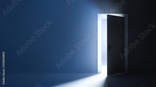 Bright light behind the slightly ajar door. Abstract background.