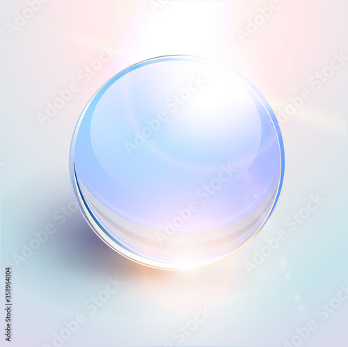 Background with shiny blue sphere, 3D glossy ball dynamic vector illustration.