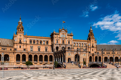 It's Central building at the Plaza de Espana in Seville, Andalusia, Spain. One of the most beautiful places in Seville