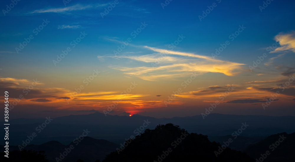 Landscape sunset over the mountains in northern Thailand