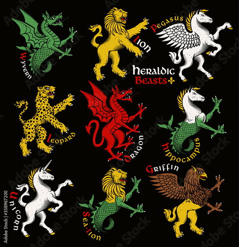 Heraldic beasts. Vector Illustration.