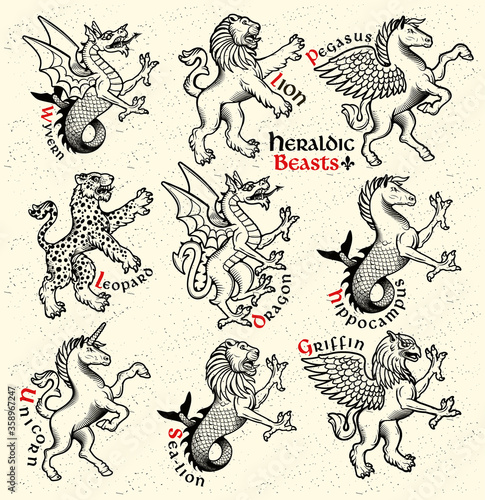 Heraldic beasts. Vector Illustration.