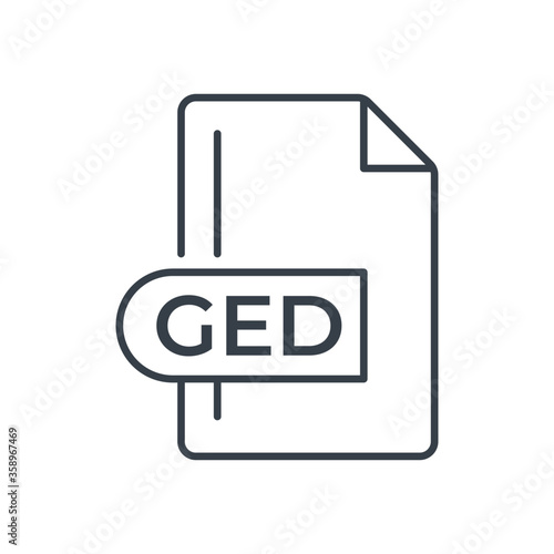 GED Icon. GED File Format extension line icon.