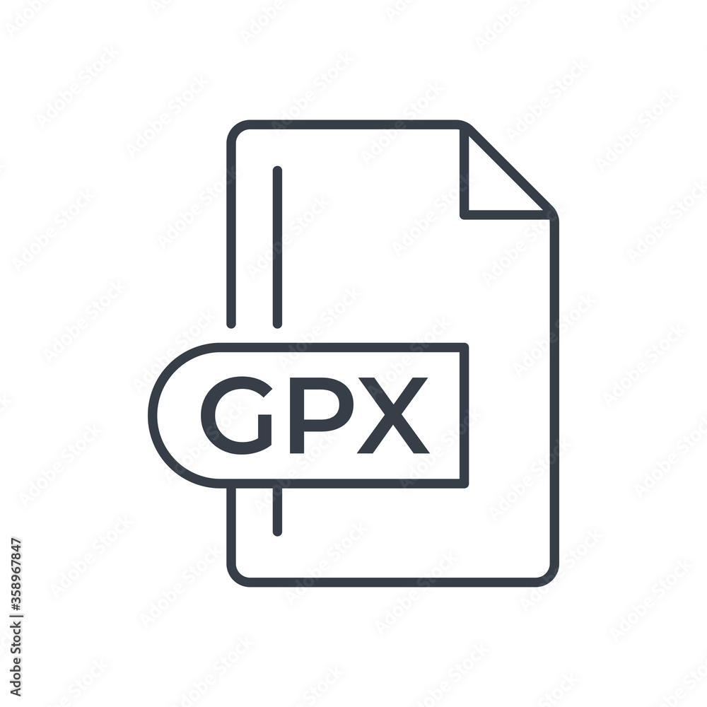 GPX File Format Icon. GPX extension line icon. GPX File Format Icon. GPX extension line icon.