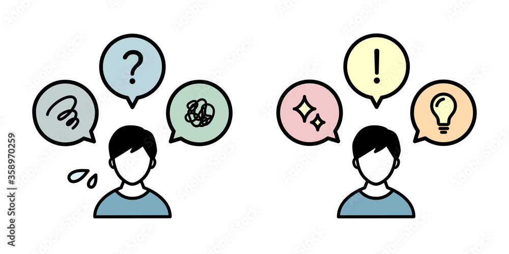 ネガティブとポジティブな考えの人のアイコン/悩む/閃く Stock ベクター | Adobe Stock