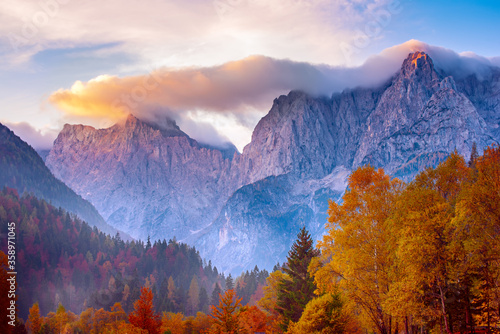 Triglav mountain peak at sunrise