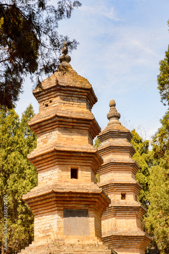 It's Pagoda Forest at the Shaolin Monastery (Shaolin Temple), a Zen Buddhist temple. UNESCO World Heritage site