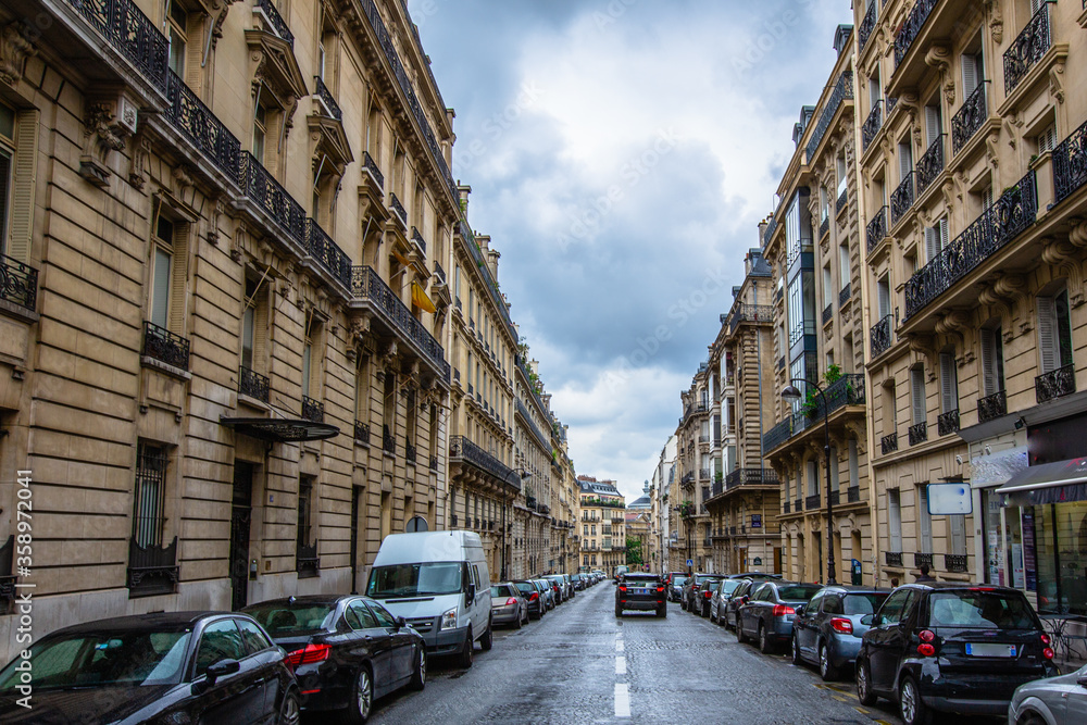 Street View in Paris on a cloudy day