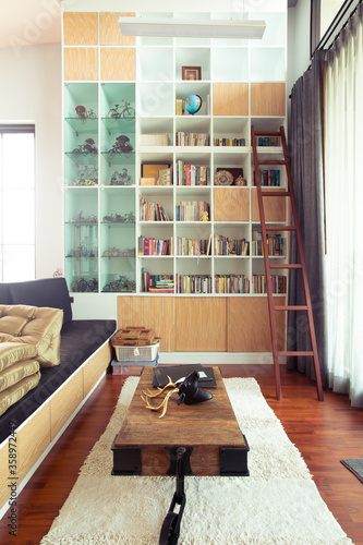 Modern interior with cozy reading corner