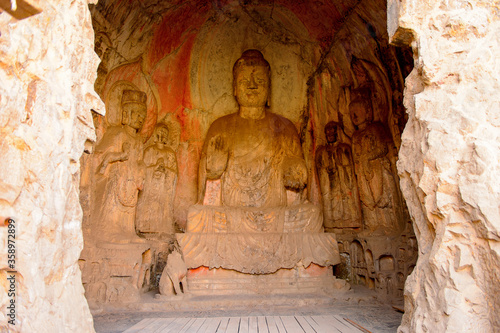 It's Longmen Grottoes ( Dragon's Gate Grottoes) or Longmen Caves.UNESCO World Heritage of tens of thousands of statues of Buddha and his disciples © Anton Ivanov Photo