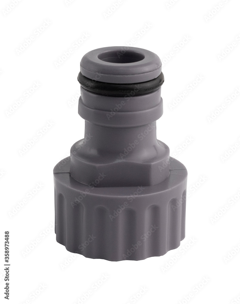 Plastic Water Hose Pipe Fitting Tap Male Faucet Connector. Isolated on white background. Plastic Water Hose Pipe Fitting Tap Male Faucet Connector. Isolated on white background.