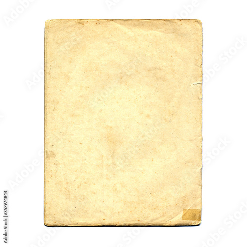 Old paper texture. Blank vintage page. Rough faded sheet surface. Empty place for text. Isolated on white background. Perfect for retro and grunge style design.