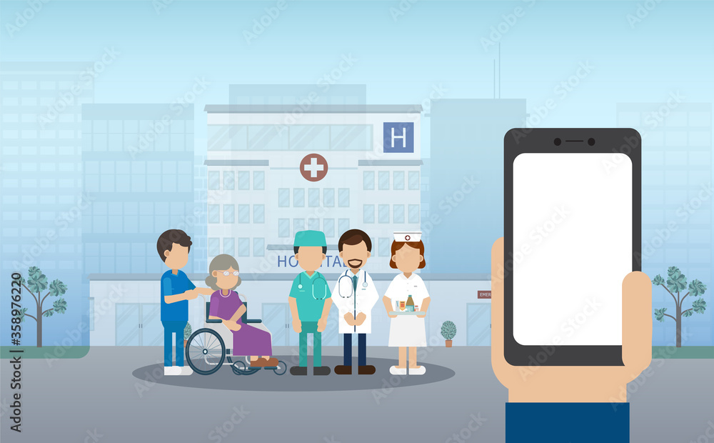 Medical service concept with blank screen mobile phone Medical service concept with blank screen mobile phone