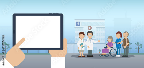 Elder care concept with blank screen tablet