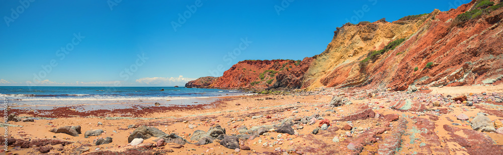 Amado beach at west algarve, atlantic ocean, Portugal with colorful sandstone