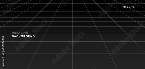 Empty futuristic digital room grey-black background with white grid space line color surface. Network cyber technology. banner, cover, terrain, sci-fi, wireframe, and related to background.