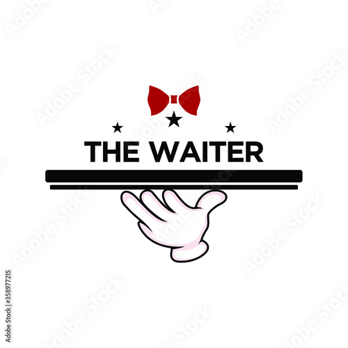 the waiter, Restaurant, resto, food court, cafe logo template, Design element for logo, poster, card, banner, emblem, t shirt. Vector illustration