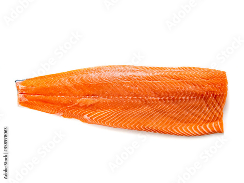 Fresh raw salmon fillet on white background 