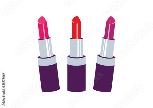 Colored lipsticks icon set vector. Red lipstick icon vector. Pink lipstick clip art. Glossy lipstick icon isolated on a white background