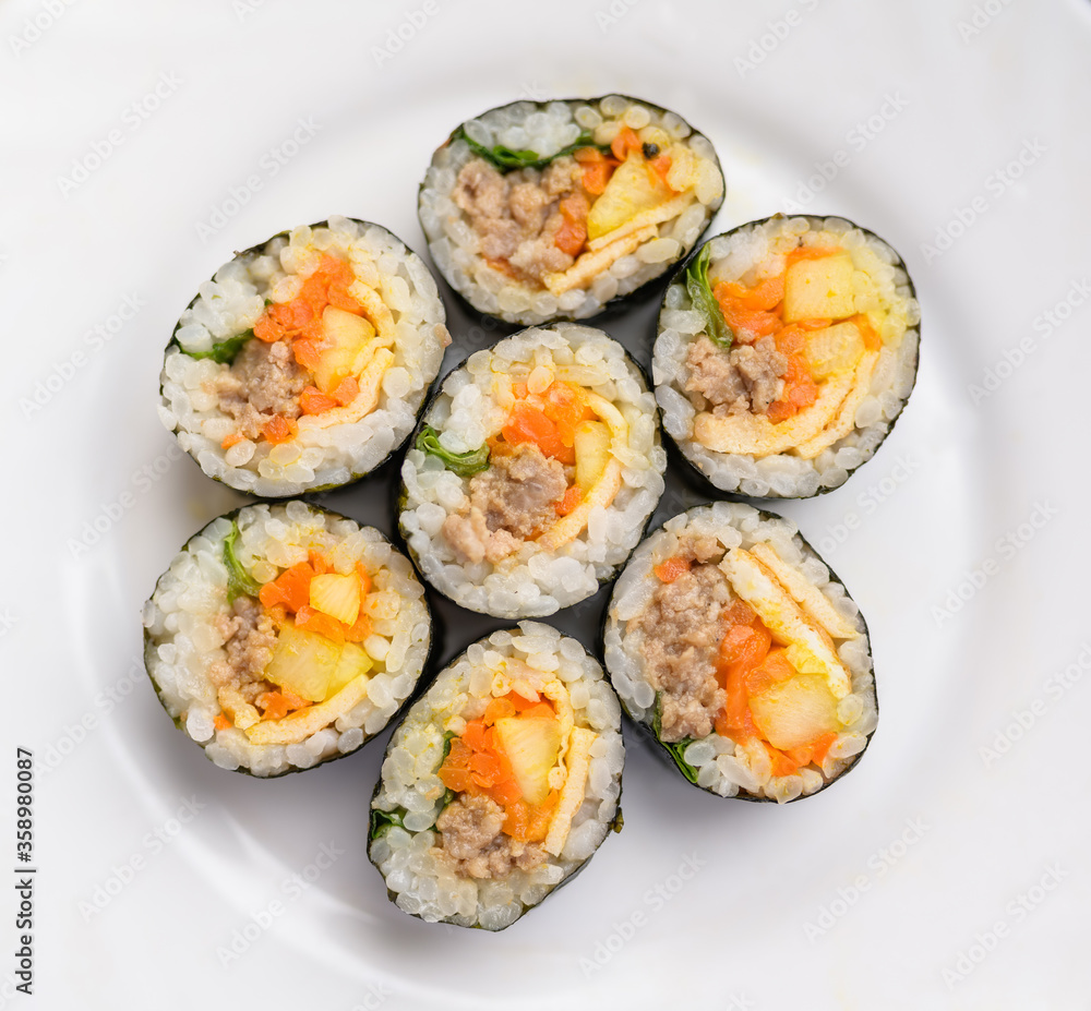 Rolls with tuna in white dish. Selective focus. Rolls with tuna in white dish. Selective focus.