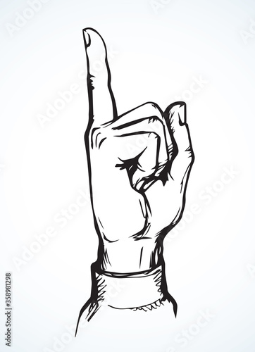 Finger pointing to an object. Vector drawing