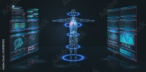 Head Up Display (HUD) UI,GUI for medical app. Futuristic virtual graphic modern Medical HUD Interface. Medical infographic. Hi-Tech, Research of human health. Diagnostic Scan, Digital x-ray human body