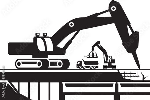 Demolition of concrete bridge – vector illustration
