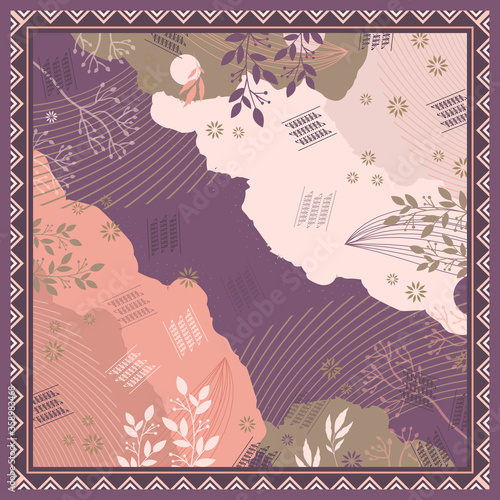 Abstract scarf pattern with leaf ornament. Hijab design style