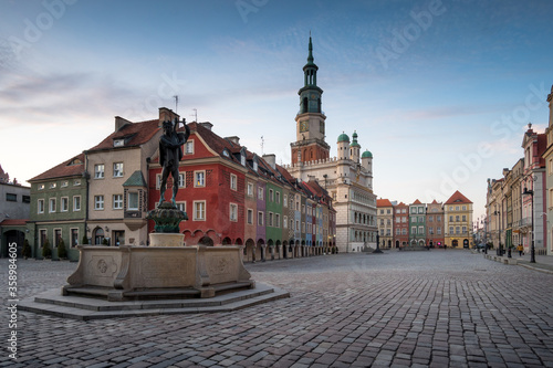 Poznan, Poland: Empty old market square due to coronavirus disease.