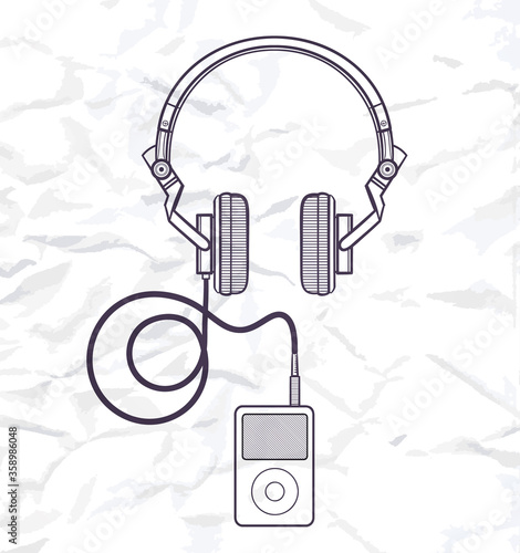 headphones with pleer industrial design sketch vector illustration