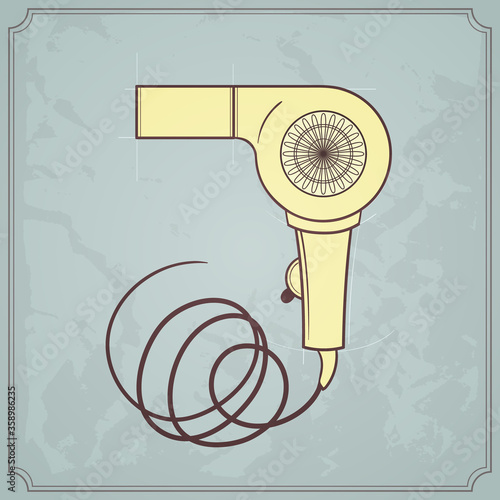 retro hairdryer sketch style vector illustration on vintage background