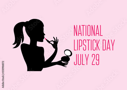National Lipstick Day vector. Woman with lipstick silhouette vector. Attractive girl silhouette vector. Woman silhouette applying lipstick icon. Lipstick Day Poster, July 29