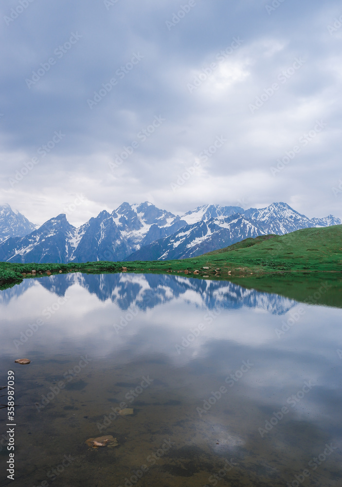 Mountain lakes of Koruldi. Caucasian mountains. Cold mountain water.