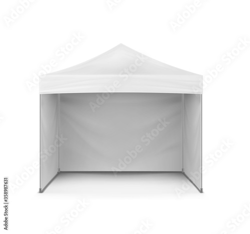 Pop-up canopy tent, vector mockup. Exhibition outdoor show pavilion, mock-up. White event marquee, template for design photo